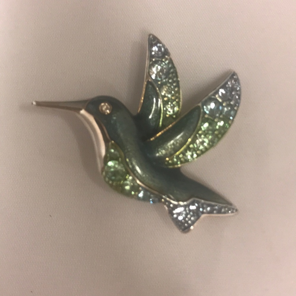 Enamel and Rhinestone Hummingbird Brooch - Picture 2 of 3